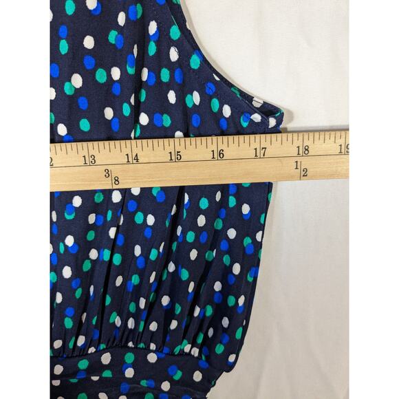 Leota Aria Dress Polka Dot Ruched Waist Sleeveless Blue Medium Knot Dotted Knee - Picture 6 of 13